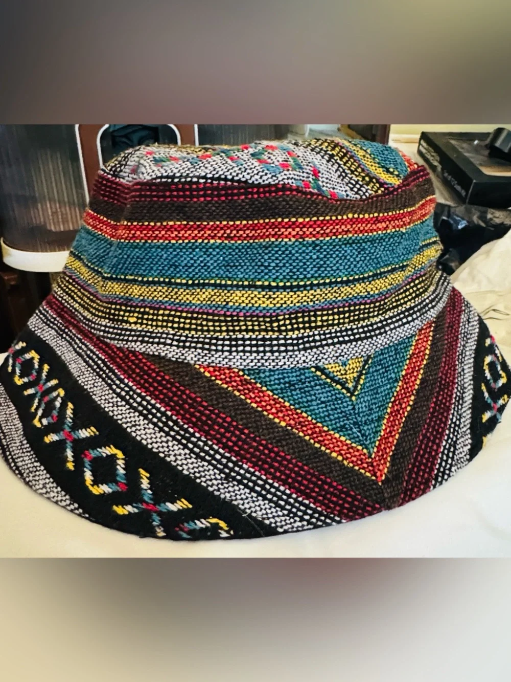 Boho Multicolor Woven Bucket Hat - Women's Patterned Sun Hat
